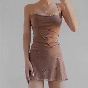 Urban Outfitters Brown Abstract Moxie Mesh Dress